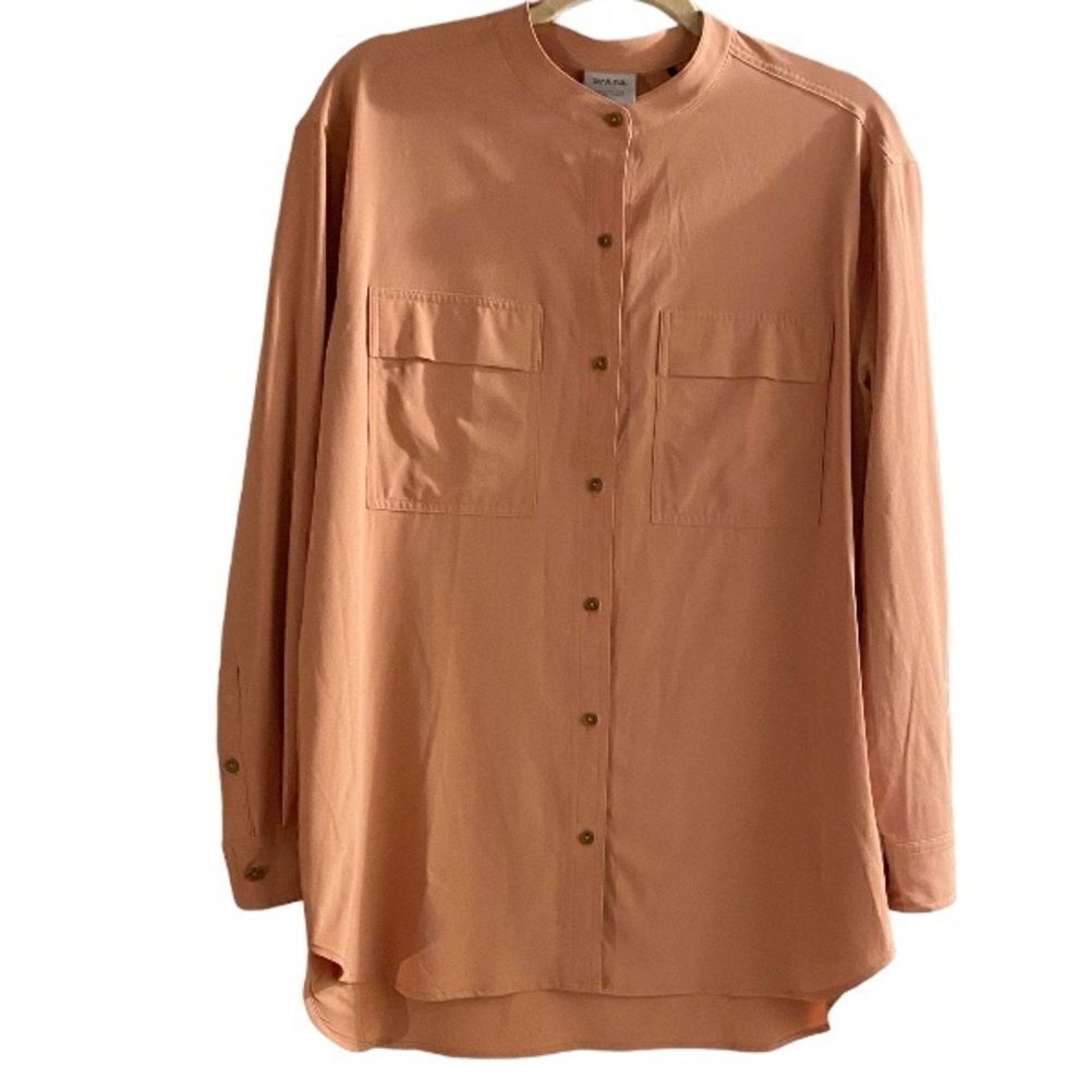 PrAna Pink Mauve Button Down Long Sleeve Top Size Medium